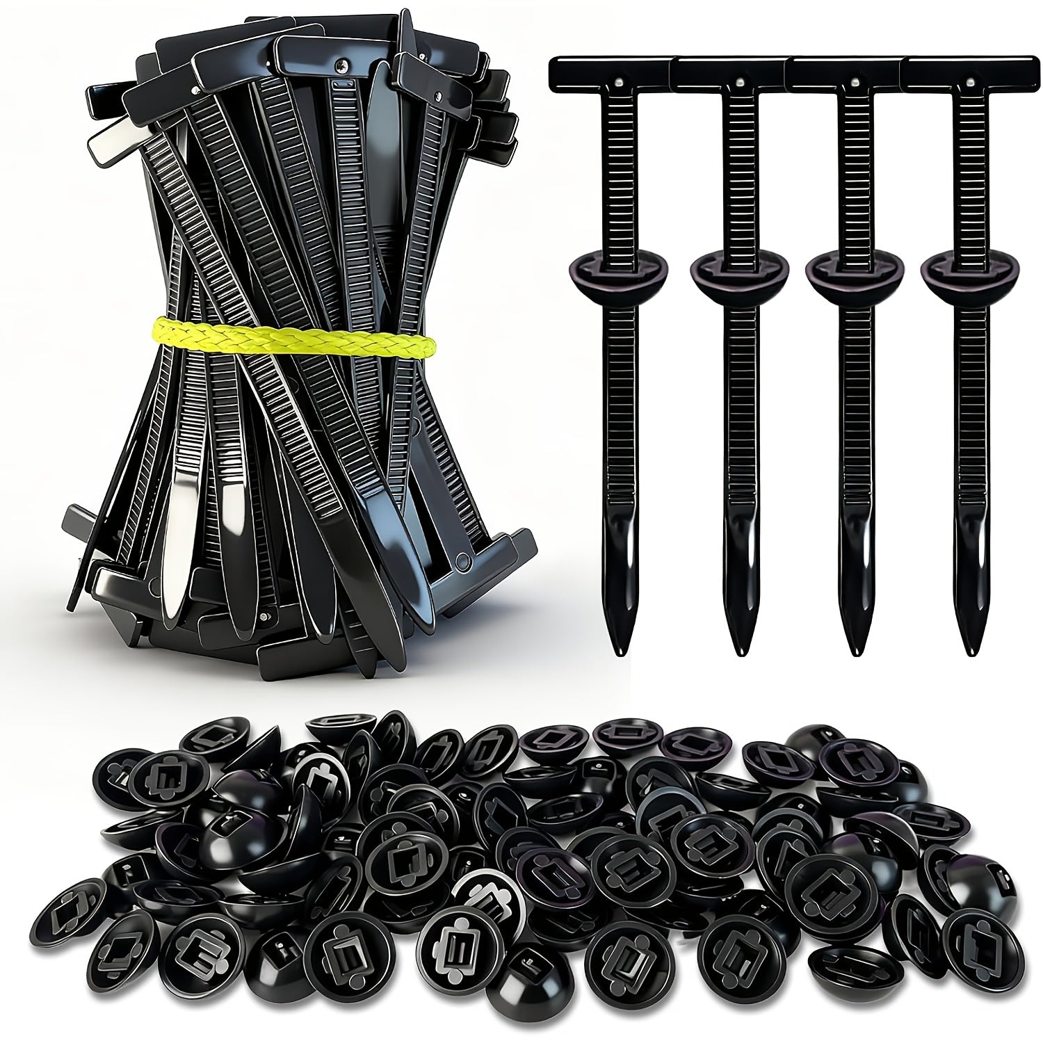 80-Piece Heavy Duty Nylon Cable Tie Mounts with Self-Locking Pin & Button Head – for Auto Repair, Engine, Mud Flaps, Fenders & Trunk Fasteners, Durable Plastic Wire Management Clips, Automotive Use, Multi-Purpose Organizer