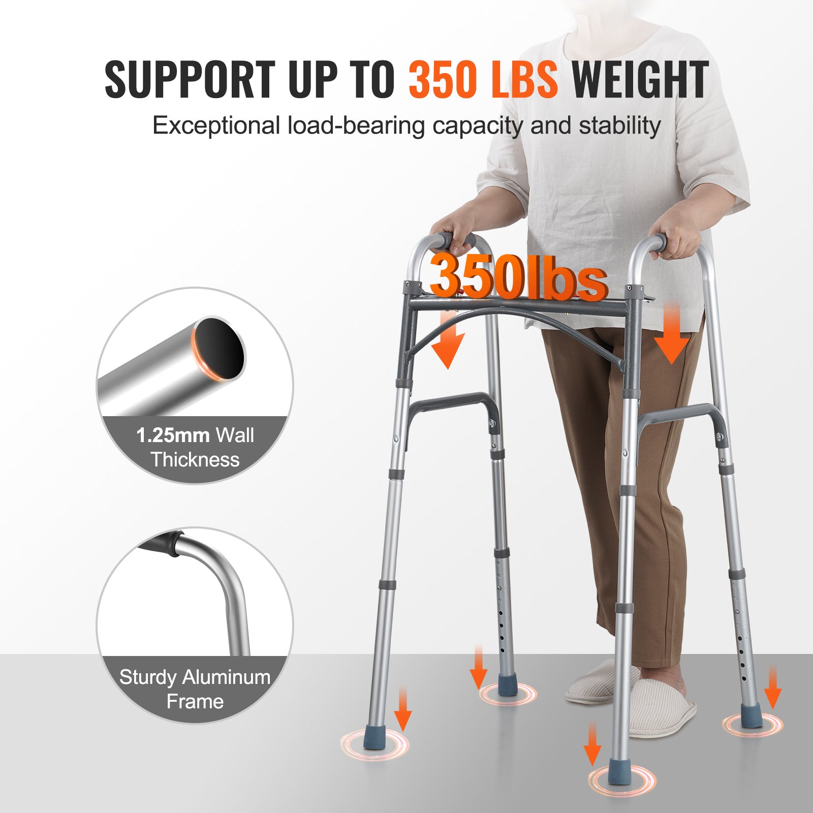 VEVOR 可折叠铝合金助行器 可调节高度 350磅