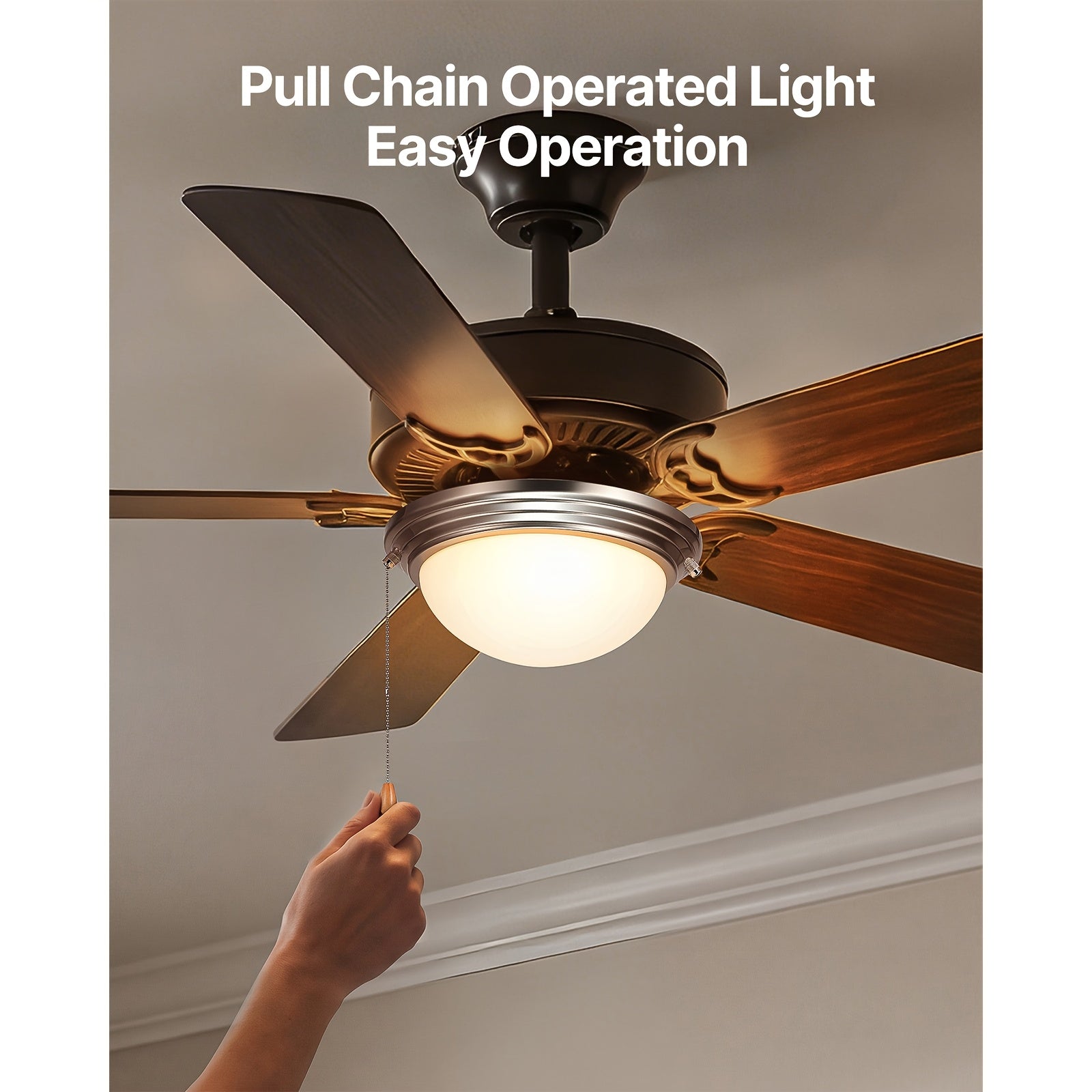 Ceiling Fan Light 1Pc Dome Pull Chain Style 750lm 110V Plug-Free S001 All Site Available