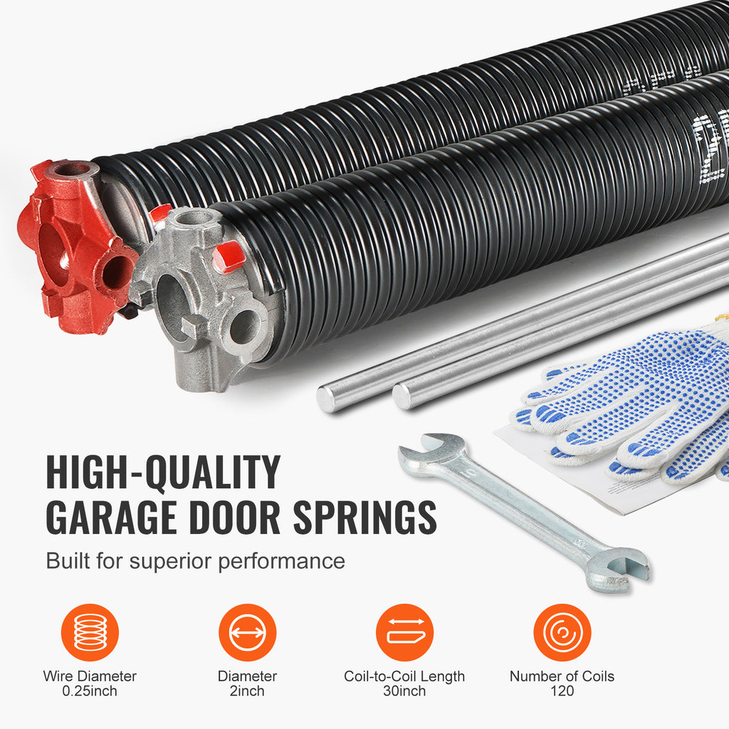 Garage Door Torsion Spring, 16,000 Cycles, 0.25 x 2 x 30in / 0.207 x 2 x 22in / 0.218 x 2 x 24in / 0.218 x 2 x 23in, with Non-Slip Winding Bars, Installation Tools and Gloves, Electrophoretic Coating, for Replacement