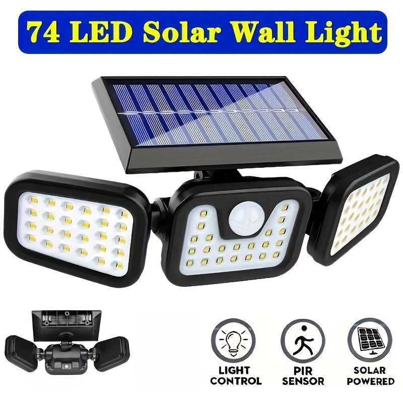 Solar LED Wall Light | 3-Head Outdoor Lighting | IP55 Waterproof | Solar Powered with Motion Sensor | Durable ABS and PC Material | Perfect for Garden, Courtyard, Garage | Halloween and Christmas Decoration