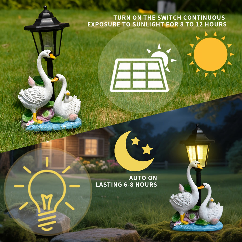 Outdoor Courtyard Resin Swan Family Solar Light Statue Decoration, Garden Villa Landscaping Night Light, Corridor Pathway Warm Sculpture Light, Solar Powered Home Decoration, Perfect Christmas Thanksgiving Gift for Friends