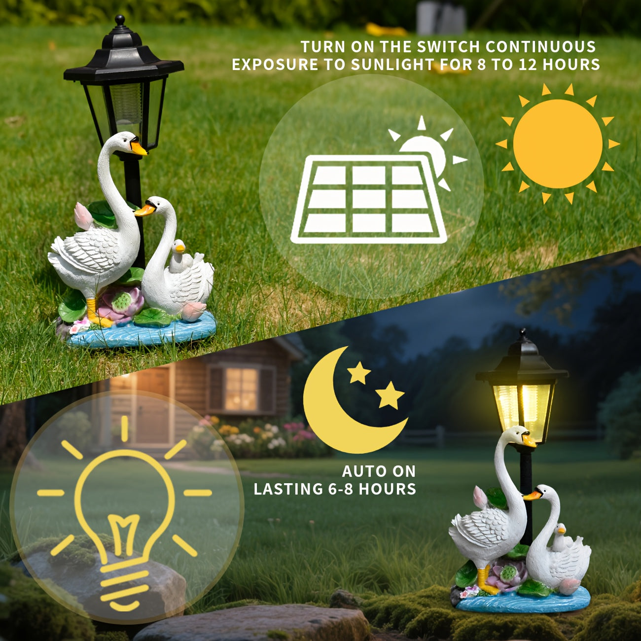 Outdoor Courtyard Resin Swan Family Solar Light Statue Decoration, Garden Villa Landscaping Night Light, Corridor Pathway Warm Sculpture Light, Solar Powered Home Decoration, Perfect Christmas Thanksgiving Gift for Friends