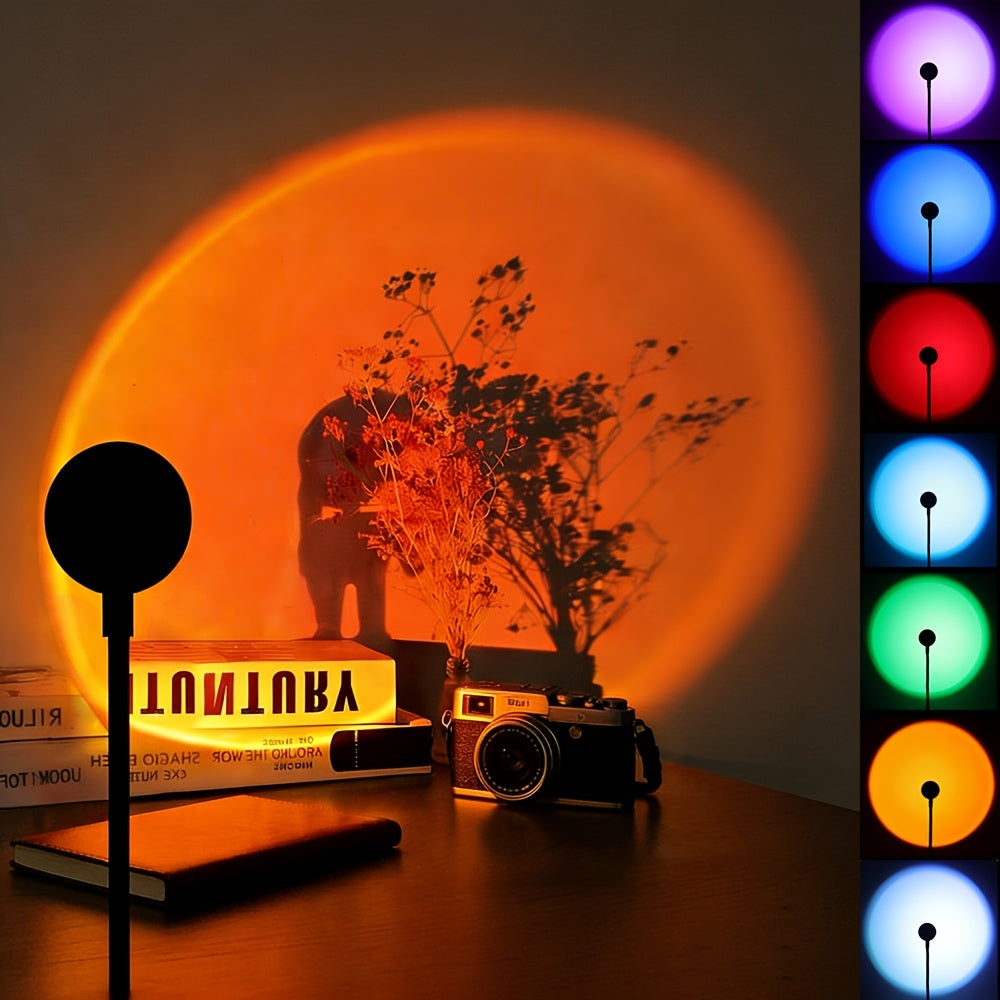 Colorful Sunset Light, LED Projection Light, USB Light, Indoor Holiday Decorative Light, Suitable for Walls, Ceilings, Photography Background Walls, Multicolor Adjustable, Bedroom Night Light, Christmas, Birthday Gift Goodie
