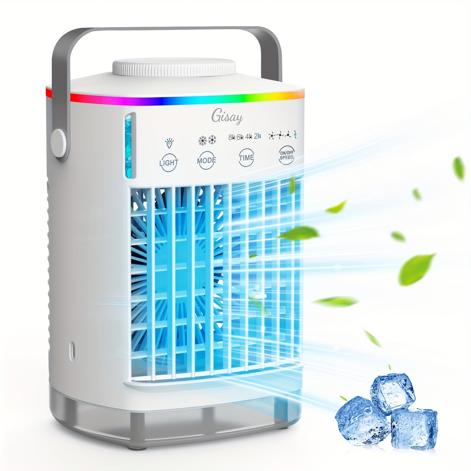 Gisay Compact USB-Powered Desk Fan - Quiet Portable Evaporative Cooling Humidifier, 4 Speed Settings, 8-Hour Timer, Lightweight Personal Cooling System for Home, Office, Travel, Bedroom - Mini Fan for Small Spaces