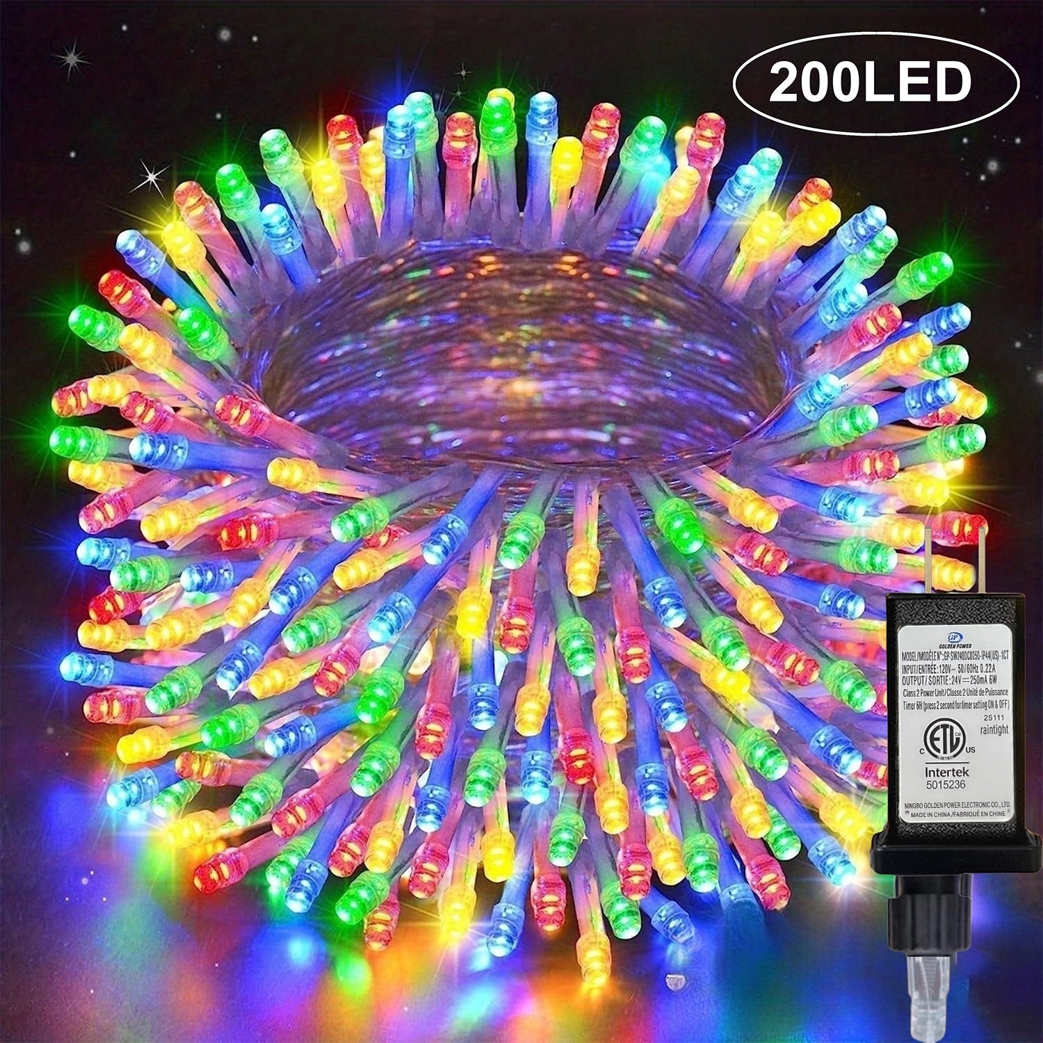 1包39/72/104英尺100/200/300LED庭院聖誕裝飾燈串，12種模式帶內建定時和記憶功能聖誕燈，室內透明線路，插電式聖誕燈串，IP44防濺戶外，臥室