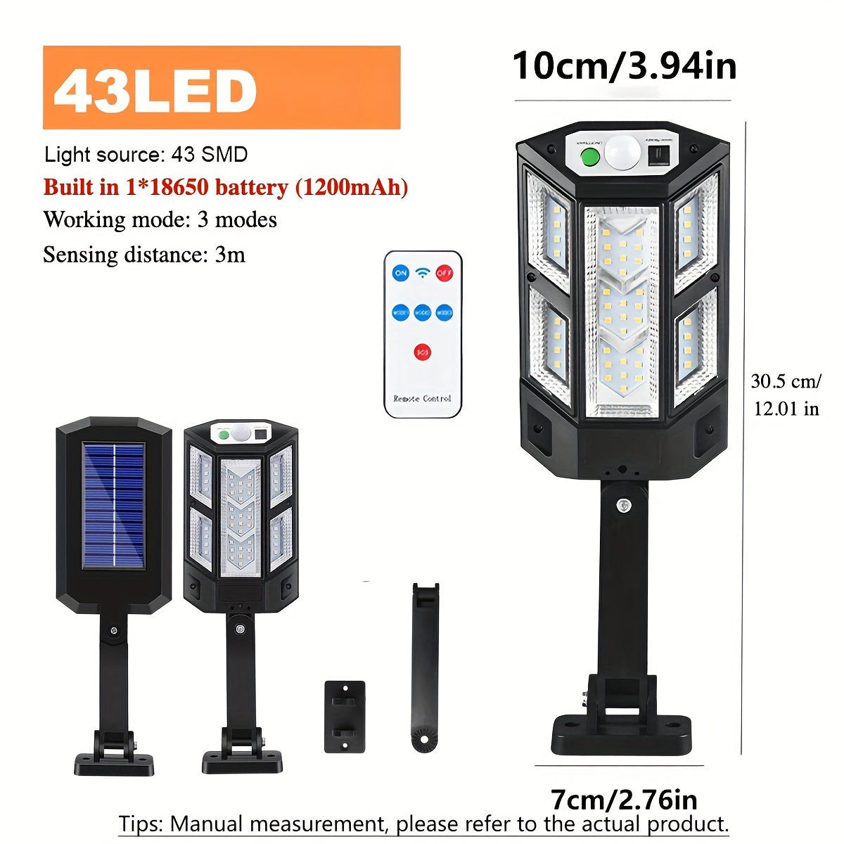 Staaricc 1/2/4/6/8 Pack Solar Light Super Bright 43 LED Solar Fence Light Wall Light with 3 Lighting Modes Remote Control, with Motion Sensor Outdoor Road Street Light, Outdoor Garden Security Street Courtyard Light Solar Courtyard Light