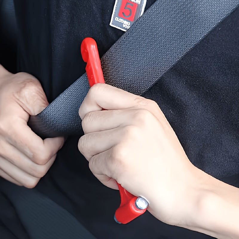 单件红色长柄安全带切割器和破窗器 - 适用于车辆、卡车、巴士的坚固金属安全装置 - 紧急逃生救援器，汽车紧急逃生工具