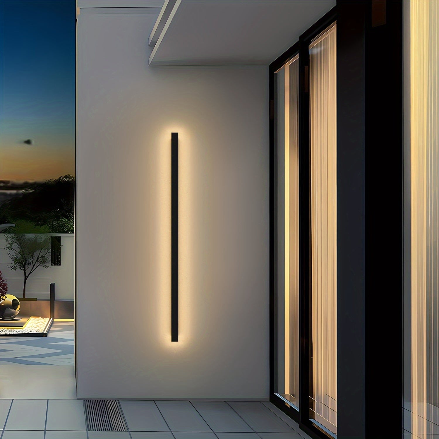 1-Piece 15.75/23.62/39.37 Inch Warm White Outdoor Long Wall Light, Modern Black LED Wall Light, Indoor Bar Wall Light, 8/12/20W Modern Outdoor Wall Light Fixture, Suitable for Living Room, Porch, Garage Door, Courtyard