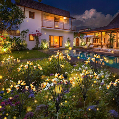 1PC Solar Bee Light Outdoor 8-Head Bee Solar Light Suitable for Garden Path Fence Courtyard Patio Walkway Decorative Lighting Perfect for Outdoor and Holiday Decoration