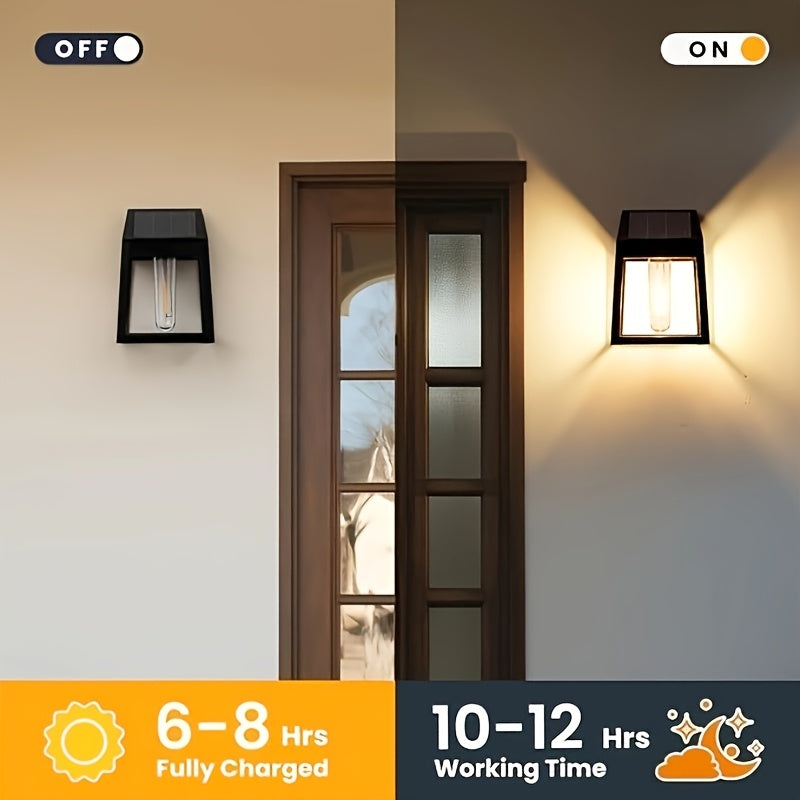 2/4pcs Courtyard Solar Light, IP44 Waterproof Outdoor Wall Light, LED Filament Bulb, Garden Villa Night Light, Perfect for Deck, Fence, Porch, Garden Lighting