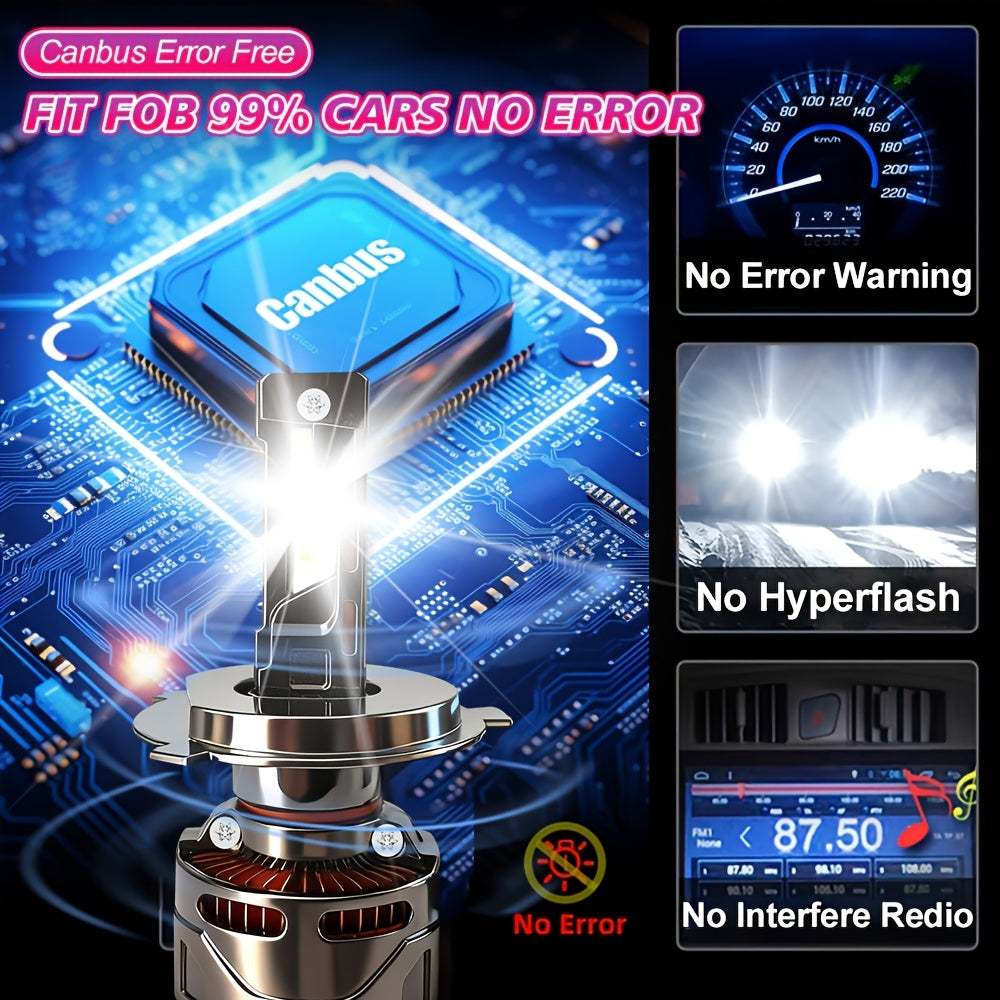 2-Pack H4 H7 9005 9006 H11 H1 H13 Headlight LED Car Headlights, 500% Super Bright, Canbus External Driver, 52500LM, Ultra-Long Life Fast Cooling Fan - B13, No Battery Included