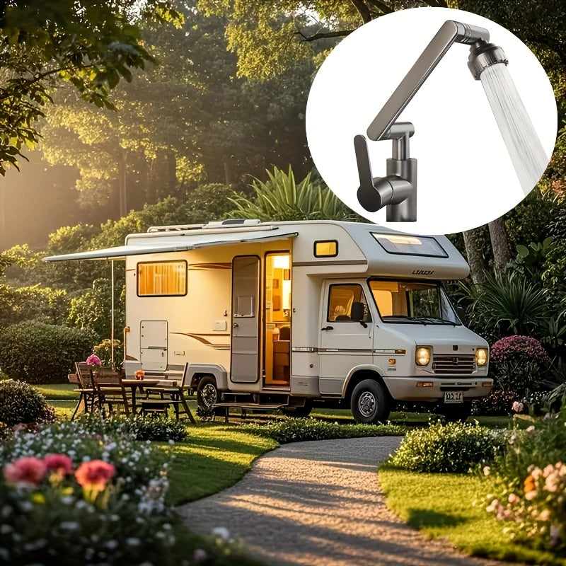 1 Set Gunmetal Gray Swivel Faucet RV Bathroom Kitchen Set - Durable ABS, 360° Hot & Cold Faucet with 23.62" Hose - Easy Install, User-Friendly Design