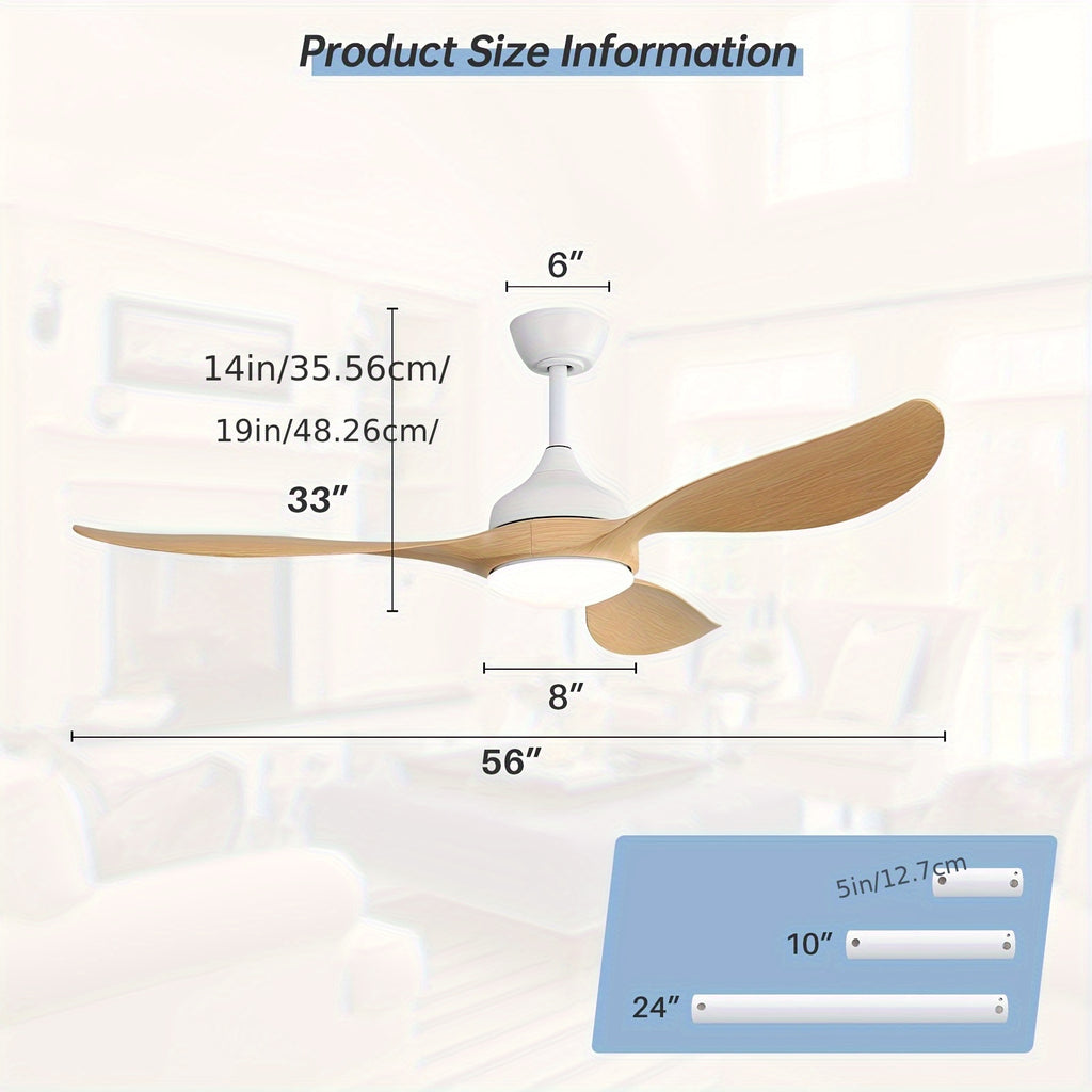 Sofucor Newest 56 Inch Smart Ceiling Fan, 22W LED Light & 3 ABS Blades, Indoor & Outdoor Use, Reversible DC Motor & Remote, Ideal for Living Room, Patio & Dining Room