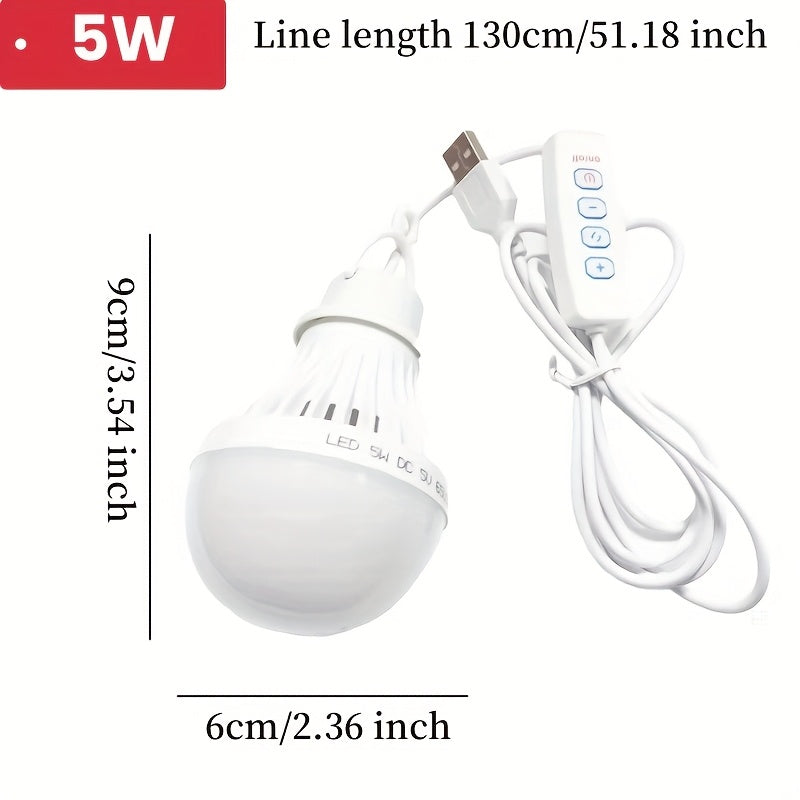 USB powered 5W/7W DC5V LED camping bulb - tri-color dimmable emergency light with hook, suitable for tents, outdoor, barbecue, fishing and repair - energy-saving portable indoor/outdoor lighting, fishing night light | portable LED bulb