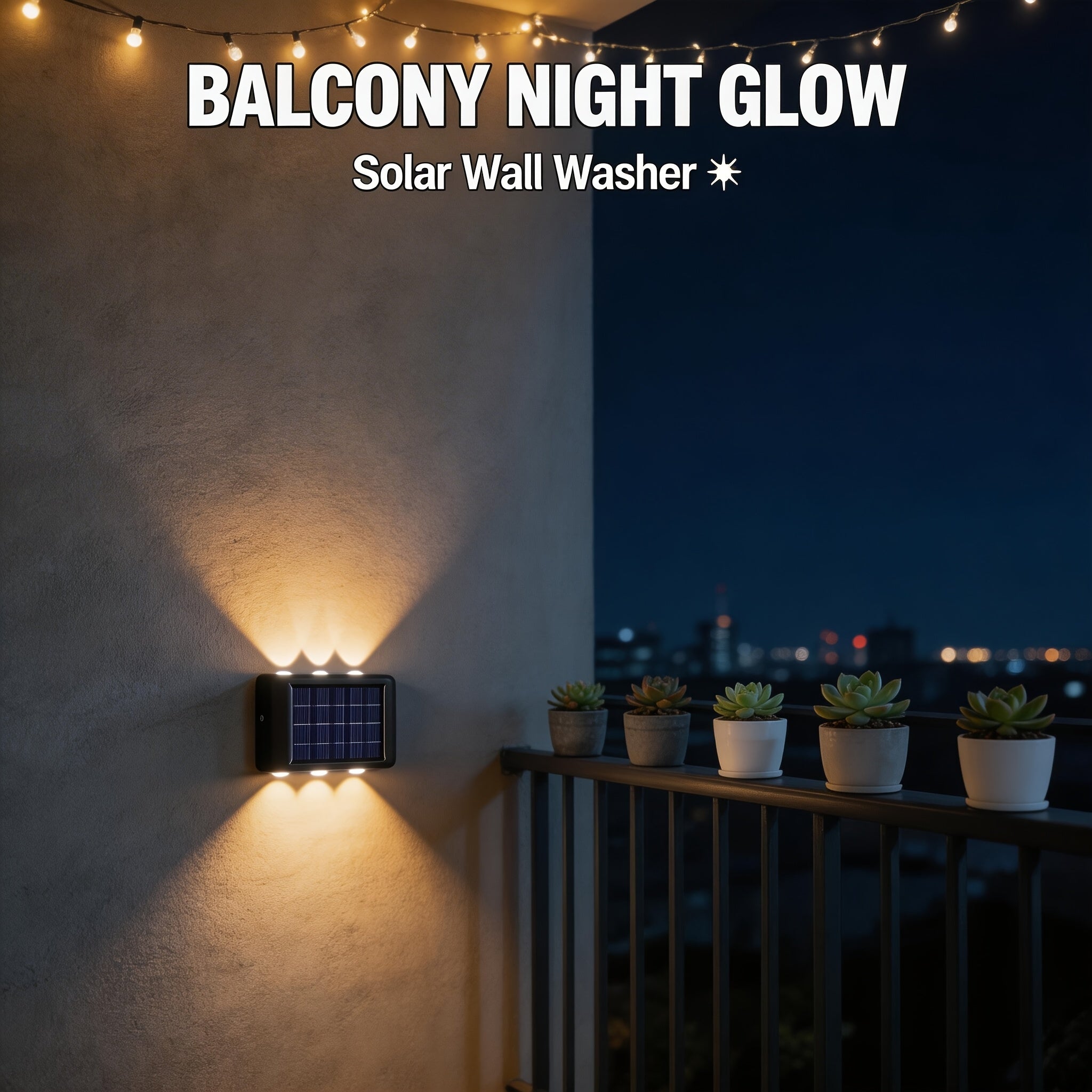 6-LED Outdoor Solar Wall Light, Equipped with 6 LED Bulbs (Warm Light), No Charging Needed, Easy Installation, Christmas Decorative Lighting, Outdoor Wall Floodlight, No Damage to Wall, Suitable for Outdoor Garden, Villa, Fence, Patio