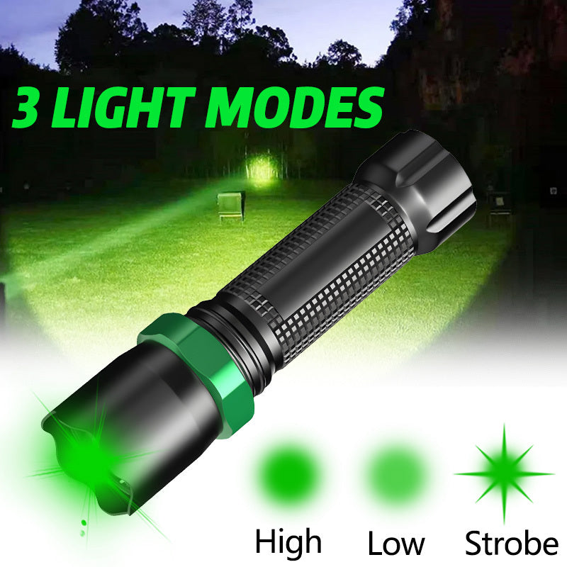 1PC Portable Green Flashlight Bright USB Rechargeable Night Walking Torch Multifunctional Emergency Light for Fishing Machine Detection Fluorescent Leak Detection Rescue Signal Identification Emergency Lighting