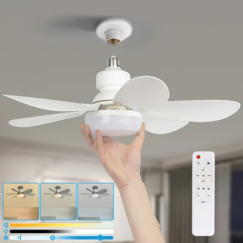 Screw Mount Ceiling Fan with Light, Easy Installation Flush Mount Ceiling Fan, Dimmable Ceiling Fan Light Fixture for Bedroom, Kitchen, Living Room, Small Replacement Ceiling Fan Light Kit