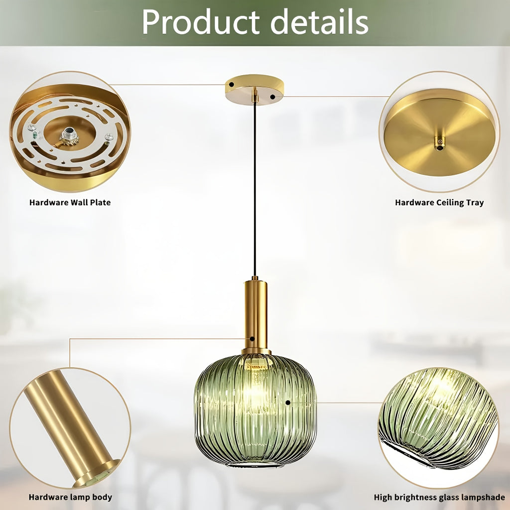 Green/Amber Modern Glass Pendant Light, 1-Light Semi-Flush Mount Ceiling Light, E26 Base Adjustable Globe Pendant Lighting, Dining Room, Kitchen Island, Porch Pendant Light (Bulb Not Included)