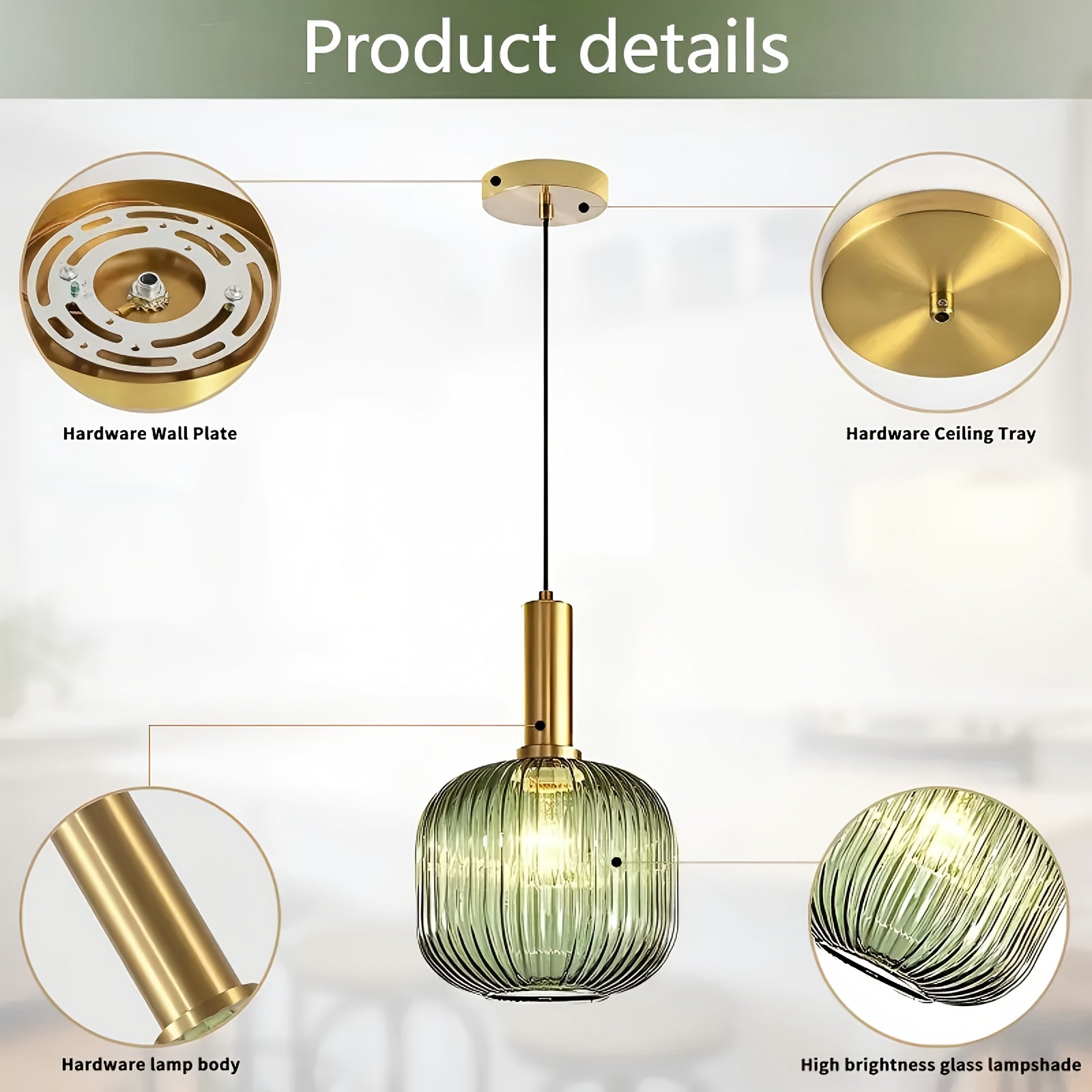 Green/Amber Modern Glass Pendant Light, 1-Light Semi-Flush Mount Ceiling Light, E26 Base Adjustable Globe Pendant Lighting, Dining Room, Kitchen Island, Porch Pendant Light (Bulb Not Included)