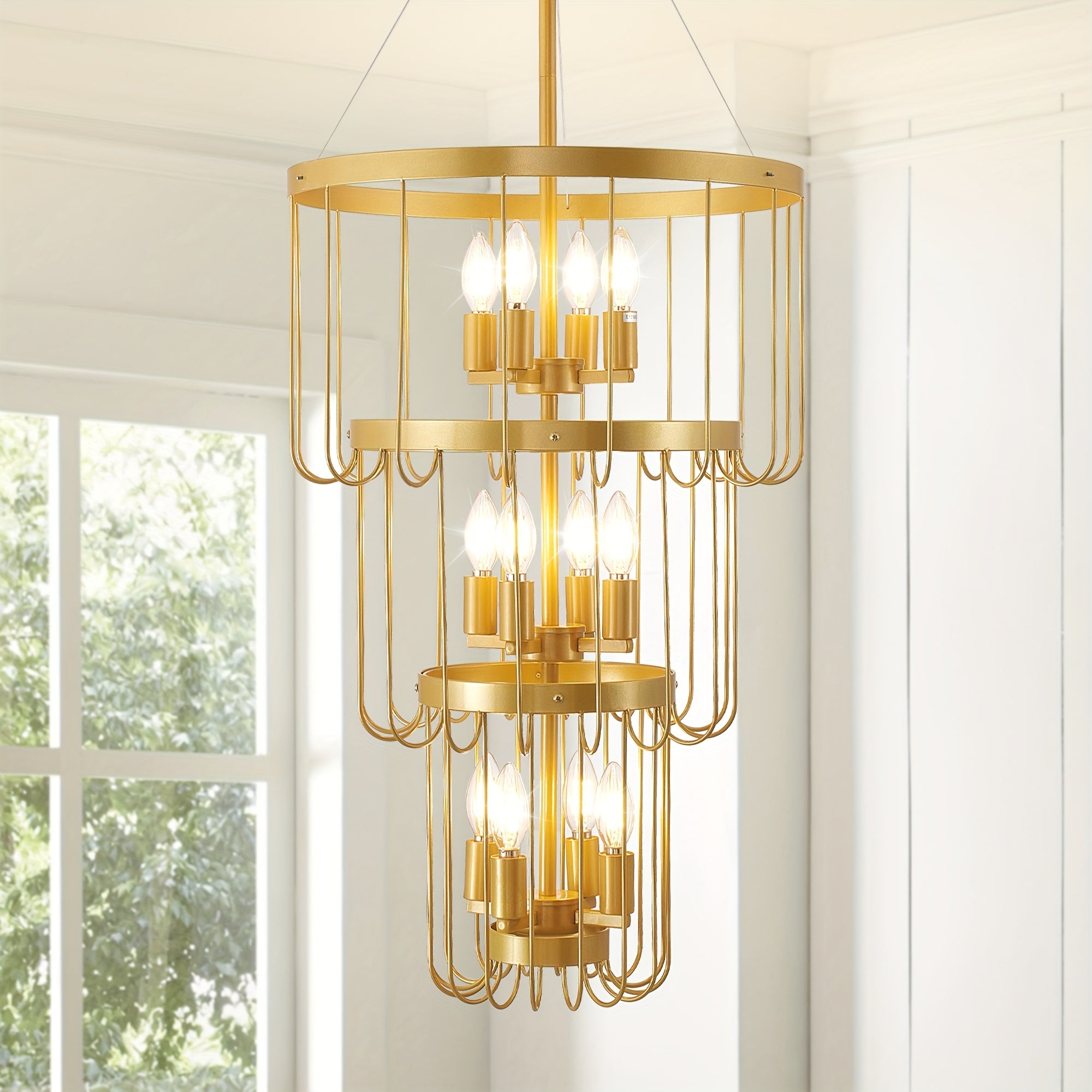 Farmhouse lighting lantern trapezoidal pendant light, modern hall lighting fixture, large chandelier for entryway, high ceiling