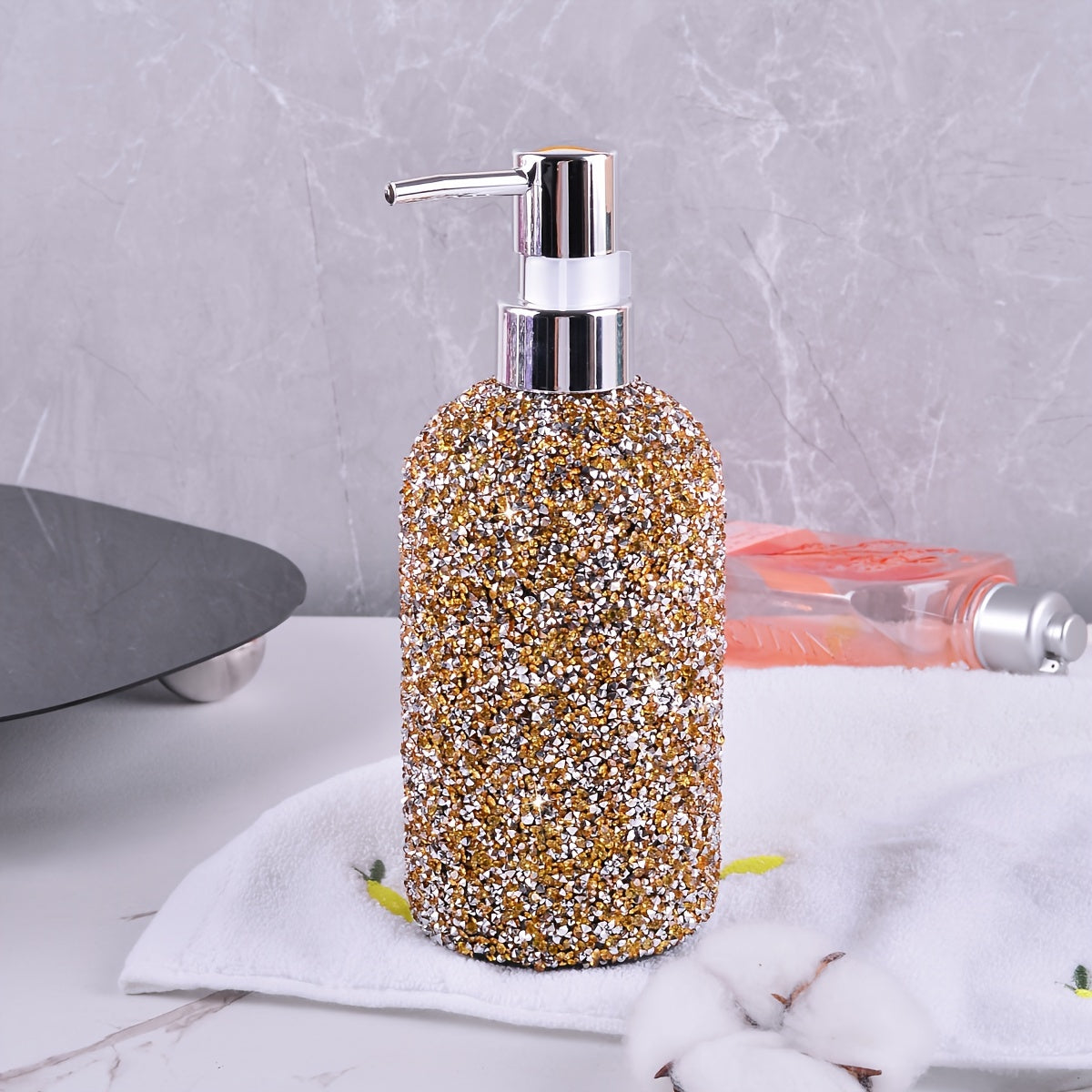 500ml Diamond-Inlaid Bubble Press Soap Dispenser - Refillable Shampoo, Body Wash & Lotion Bottle - Elegant Bathroom Accessory