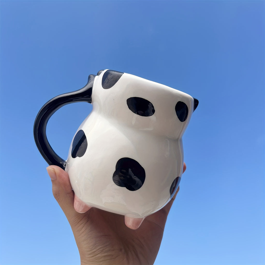 1pc, Handmade Cute Cow Water Mug, Classic Cow Pattern Ceramic Mug with Handle, Perfect for Coffee, Milk, Juice, Cocoa, Exquisite Birthday & Christmas Gift, 585ml / 20oz/