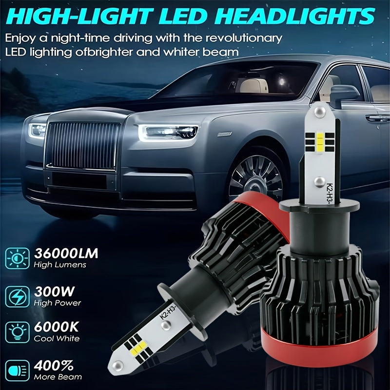 2-Pack Car LED Headlights H1 H3 H4 H7 H11 9005 Auto Light High/Low Beam LED Car Headlights, Plug-and-Play, Integrated High/Low Beam, Brightness Enhanced, CANBUS Compatible, No Battery Included