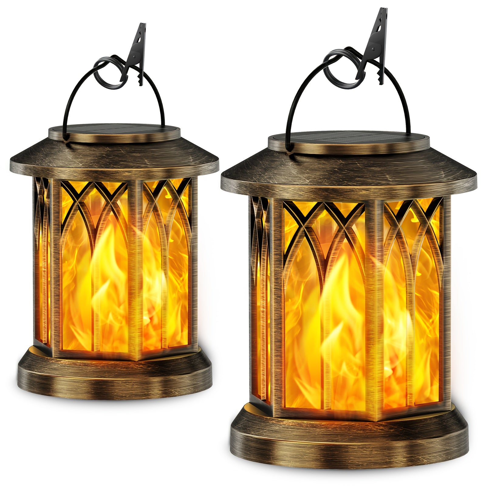 Flickering Flame Solar Hanging Light, Upgraded 2/4-Pack Outdoor IPX5 Waterproof Solar Light, Hanging Decorative Light, Automatic On/Off Solar Light for Courtyard, Patio, Path, Tree, Garden Decoration, Women's Holiday Gift