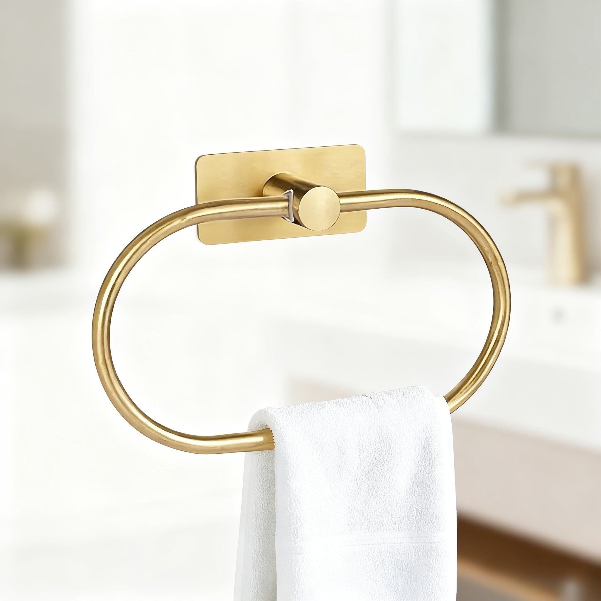 Stainless Steel Towel Rack & Towel Ring - 180° Foldable, Wall Invisible Installation, Strong Adhesive Backing, Towel & Bath Towel Storage Bathroom Organizer, Bathroom Accessories