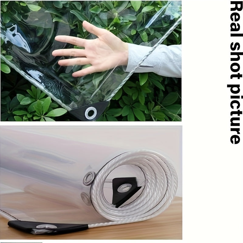 重型透明雨布带索环 21丝透明 PVC 雨篷布 320 克/平方米加厚抗撕裂,适用于露营、植物温室、汽车、露台