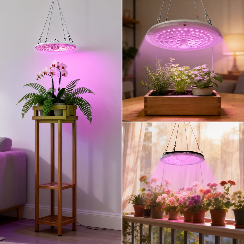 120 LED Full Spectrum Plant Grow Light, 2/4/8H Timer, 4 Dimmable Brightness Levels, 7.08 Inch Large Disc Plant Light with Hanging Chain, USB 5V Powered, Ideal for Promoting Growth of Small & Medium Indoor Plants