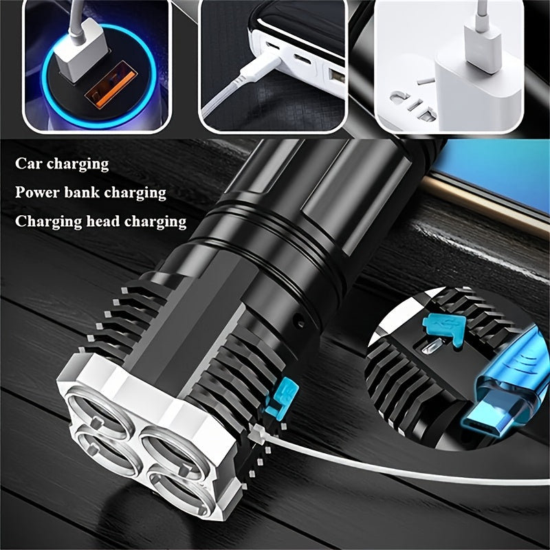 1 LED Flashlight, USB Rechargeable, High Lumen Tactical Light with COB, 4X LED, Handheld Ultra-Bright Flashlight, Portable for Camping & Emergency