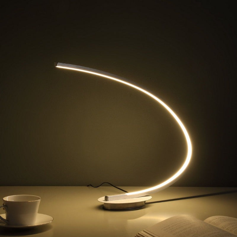 16-inch Eli brushed nickel LED curved tube desk lamp, without separate lampshade