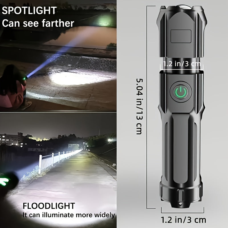 ANYICE 1 Piece 400mAh/800mAh Ultra-Bright Zoomable Flashlight, Compact, Rechargeable Long-Distance IPX4 Durable LED Light, Adjustable Zoom Light for Outdoor & Home Use