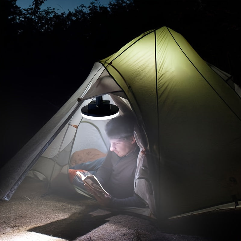 A rechargeable searchlight, camping portable floodlight, high-brightness crystal lampshade, removable power bank, three lighting modes, battery level indicator, with hook and magnetic suction