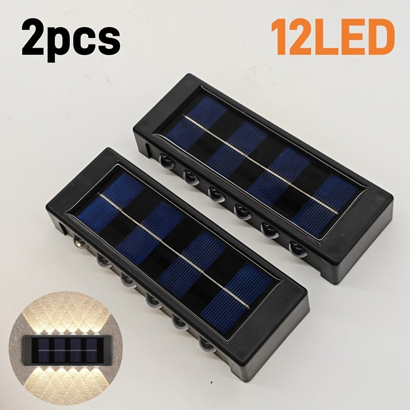 2-Pack 12LED Solar Wall Light, IP44, Outdoor Wall Light Decoration, Black Housing Up and Down Lighting Ambient Solar Light for Wall Illumination