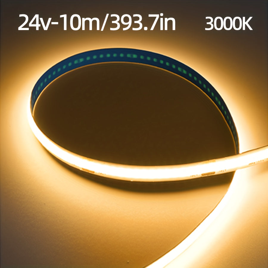 10M/393.7英寸 COB LED灯带 - 320 LED/M，8mm宽，24V - 3000K/4000K/6500K，柔性耐用，适用于室内/室外，非常适合家庭、厨房、卧室和舞台照明，室内照明 | 家用LED灯