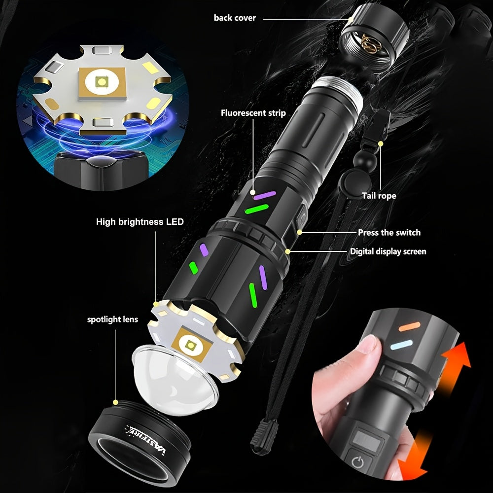 30W Ignition Zoom Flashlight With Ignition Lens Type-C Rechargeable Digital Power Display 5 Modes Aluminum Alloy Material Built-in Power Bank Function Portable Tactical Flashlight for Outdoor Emergency Camping Travel Patrol