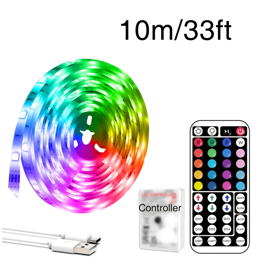 NBBUFF 卧室 LED 灯条，39.37英寸-1181.1英寸，RGB 灯带，带 44 键遥控器，颜色可调，USB 供电，适用于床头客厅，节日礼物，游戏派对装饰灯，电视背景灯，万圣节，婚礼酒吧装饰