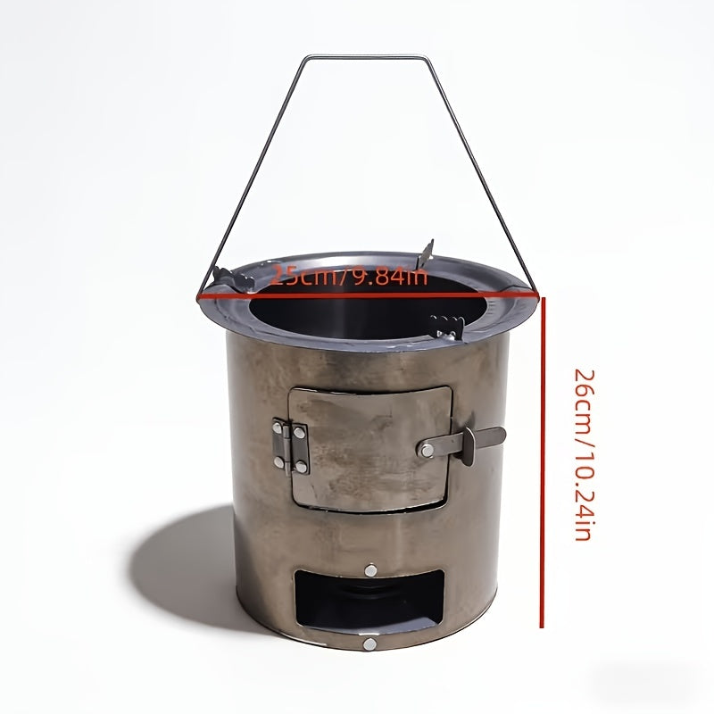 Portable Wood Stove (Charcoal Compatible) – Outdoor Cylindrical Grill with Firebox Opening & Sturdy Base, Heavy-Duty Oven, Perfect for Camping Gatherings, Can Steam