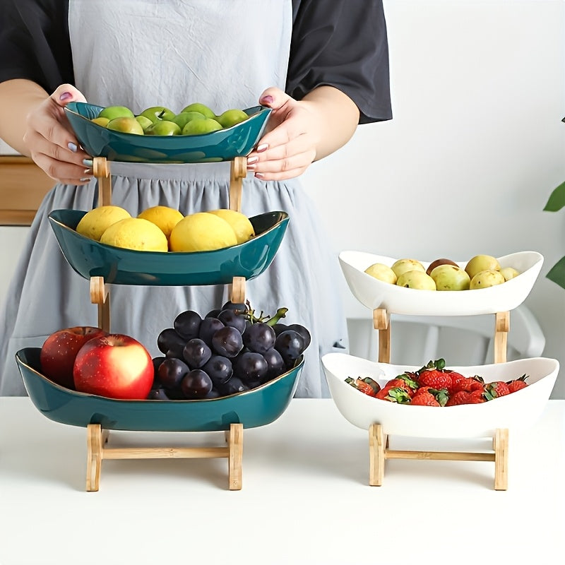 2/3 Tier Fruit Rack, Nordic Luxury Style, 3 Layer Fruit Bowl, Creative Candy Display, Wooden Snack Tray for Living Room Home Use
