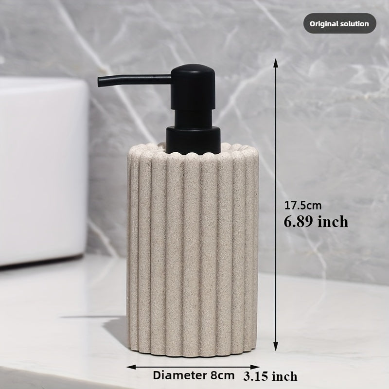 Cool Black Resin Bathroom Accessories & Toiletry Set - Includes Lotion Bottle, Storage Box & Tray, Multiple Colors Available, Vertical Stripe Rounded Design, Stylish & Textured