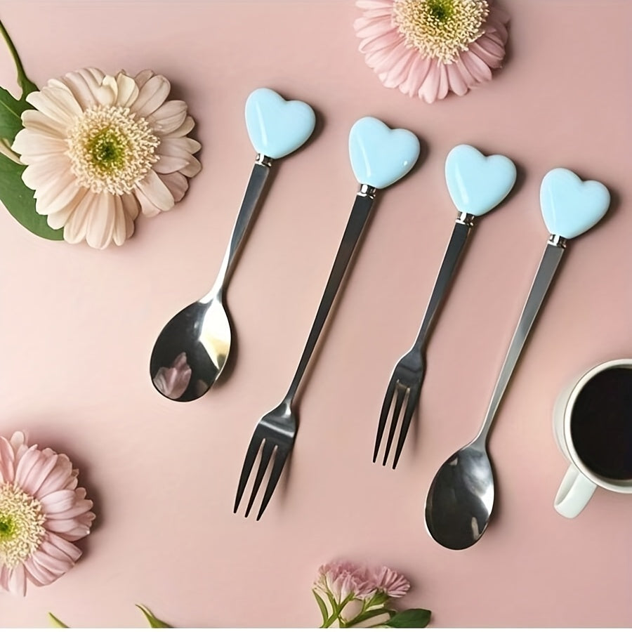 Luxury Stainless Steel Fork Spoon Set (2/4 Pieces), Fashion Tableware, Perfect for Afternoon Tea, Wedding, Cafe, Ideal Gift for Women, Travel Essential, Colorful Ice Cream Dessert Spoon for Summer Cake Yogurt