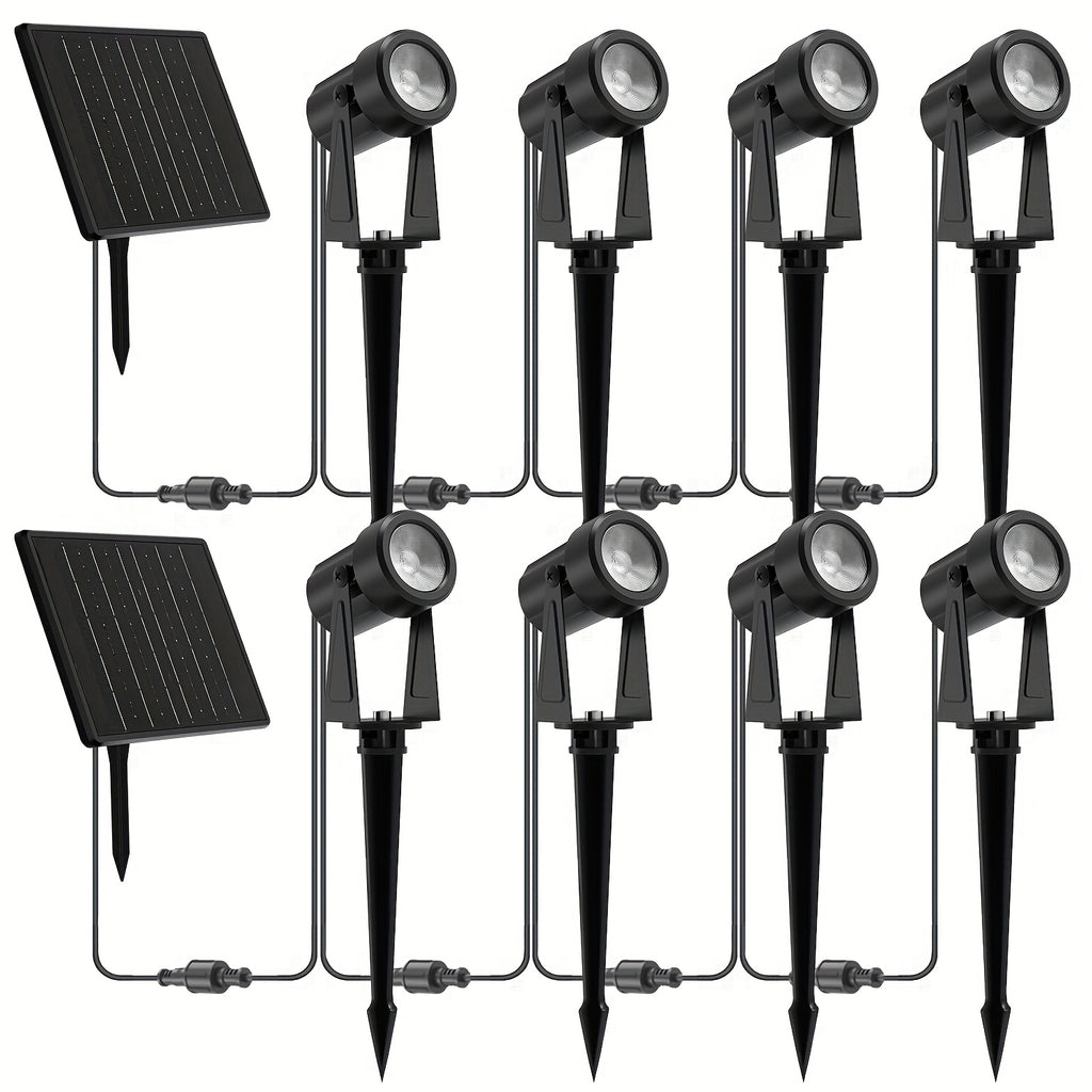 Solar landscape spot light, outdoor solar automatic on/off light, suitable for landscape lighting of courtyards, gardens, lawns, plants, trees, walls, fences, 4-pack/8-pack, warm white (black wire) / warm white (green wire)