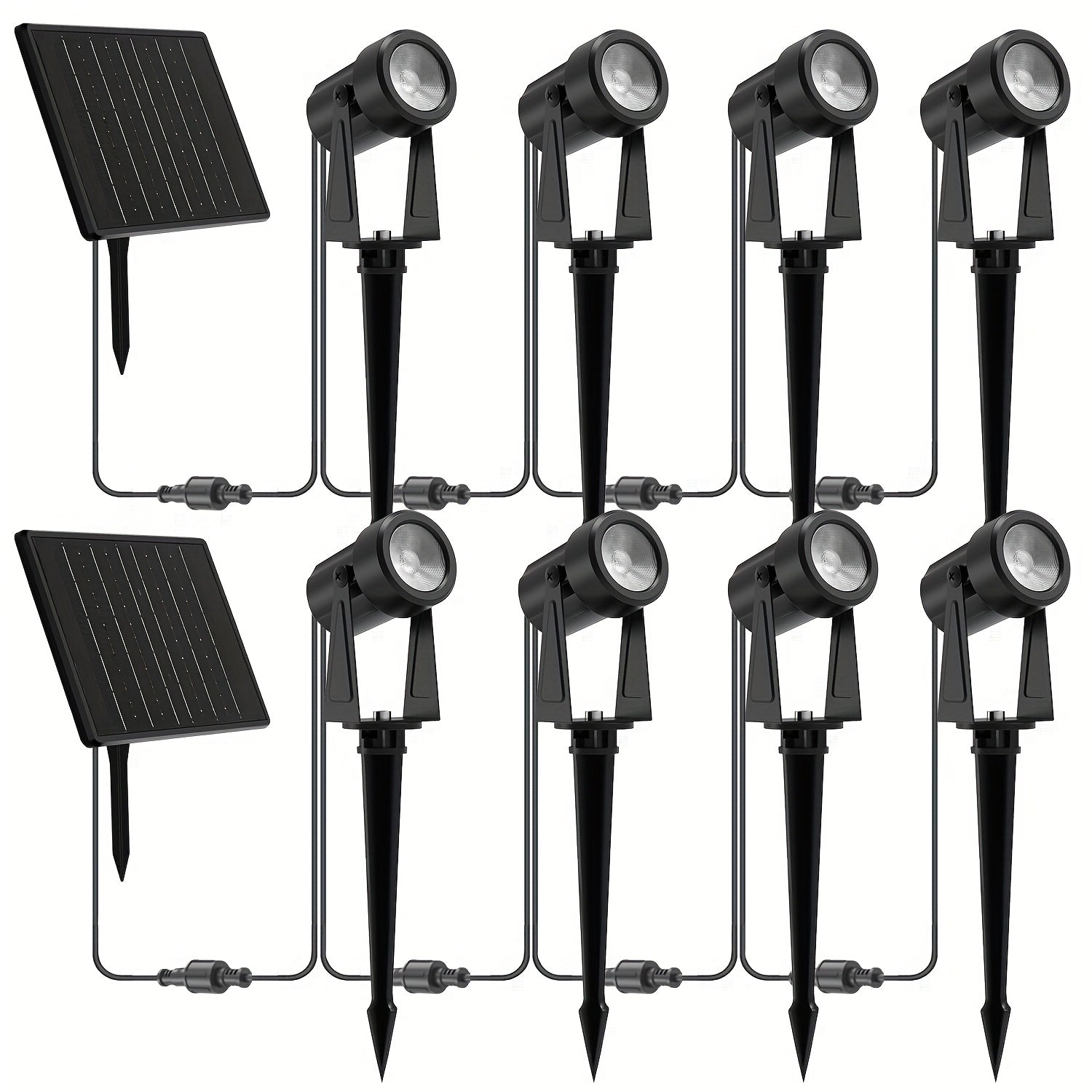 Solar landscape spot light, outdoor solar automatic on/off light, suitable for landscape lighting of courtyards, gardens, lawns, plants, trees, walls, fences, 4-pack/8-pack, warm white (black wire) / warm white (green wire)