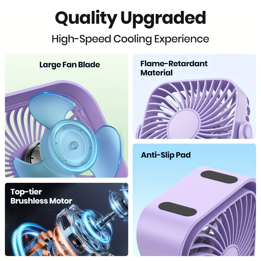 TOPK K52 Portable Mini USB Desktop Fan, High-Quality Brushless Motor, 4ft (1.2m) Cable, Ultra-Quiet & Strong Airflow, Stylish Personal Mini Desk Fan for Bedroom, Travel, Outdoor, Home, Office & Makeup