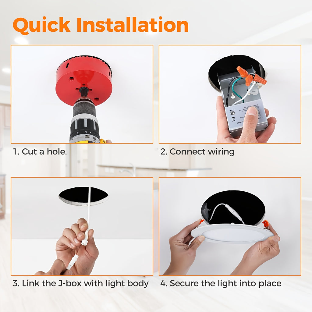 Sai Siwen 6/12/24-Pack White Recessed Downlight, 6-Inch Dimmable 5 CCT Selectable, 1050 Lumens, 12 Watts, 120 Volts, ETL Certified, Suitable for Kitchen, Living Room, Bedroom, Hallway, Office, Basement