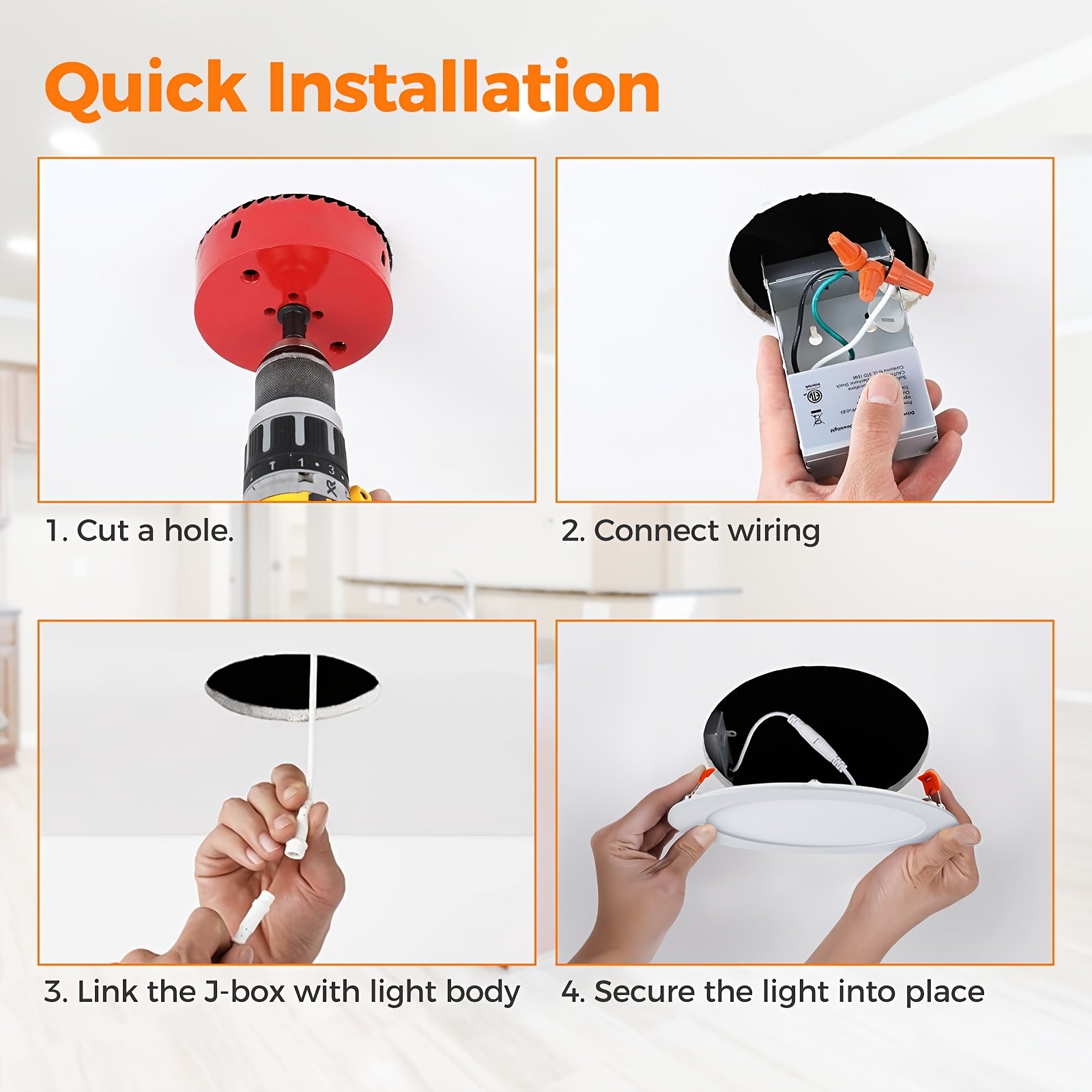 Sai Siwen 6/12/24-Pack White Recessed Downlight, 6-Inch Dimmable 5 CCT Selectable, 1050 Lumens, 12 Watts, 120 Volts, ETL Certified, Suitable for Kitchen, Living Room, Bedroom, Hallway, Office, Basement