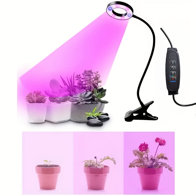 Full Spectrum Potted Plant Light, Red & Blue LED Grow Light, Clip-on Plant Strip with Dimmable & Timer Function, Ideal for Succulents & Garden Potted Plant Supplement Lighting